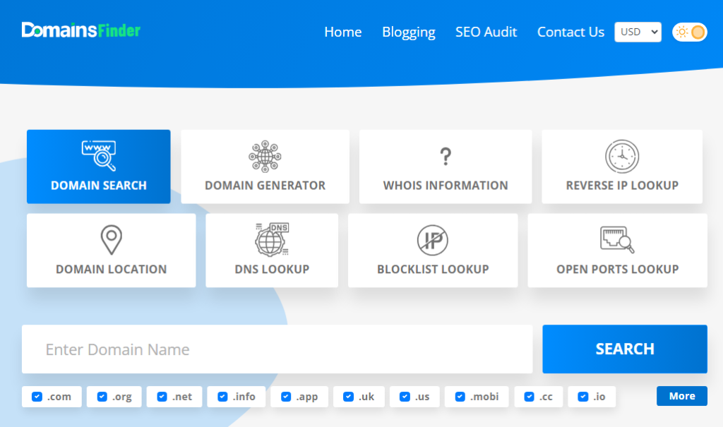 domain name search on domains-finder site