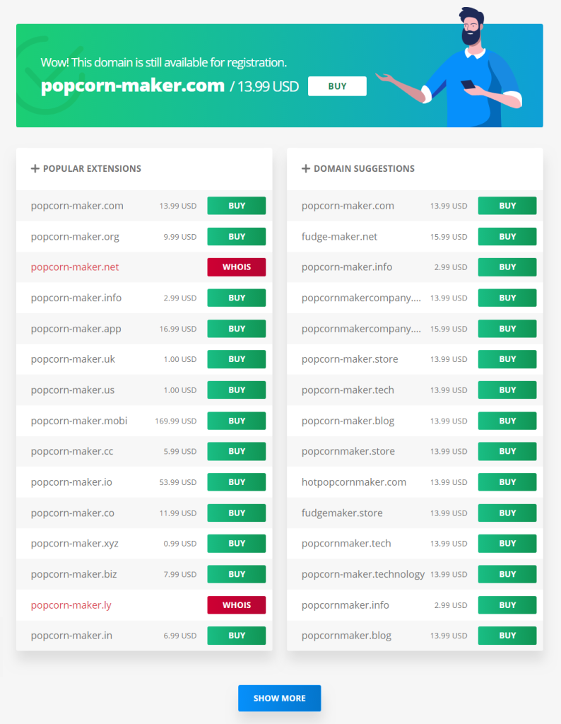 domain name extensions and domain suggestions