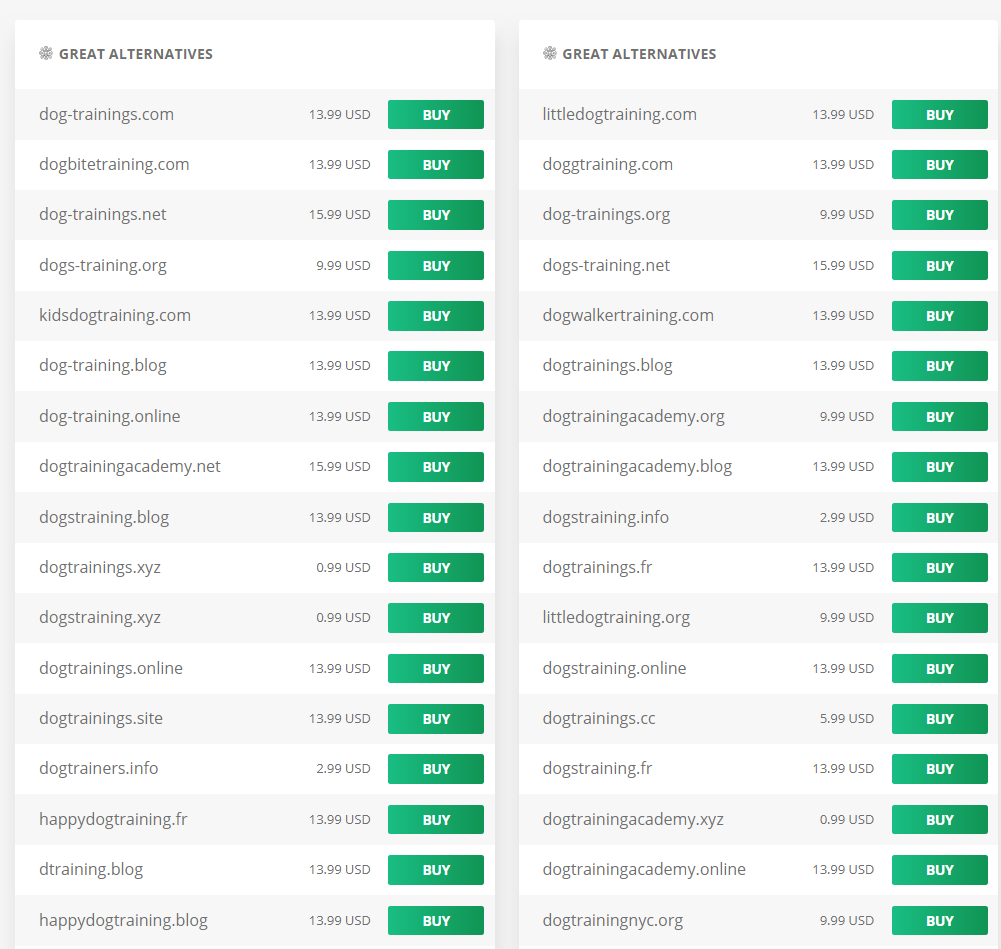 domain name generator tool results
